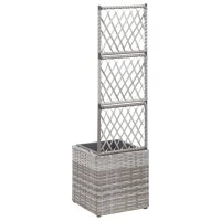 vidaXL Hochbeet mit Rankgitter 1 Topf 30x30x107 cm Poly Rattan Grau