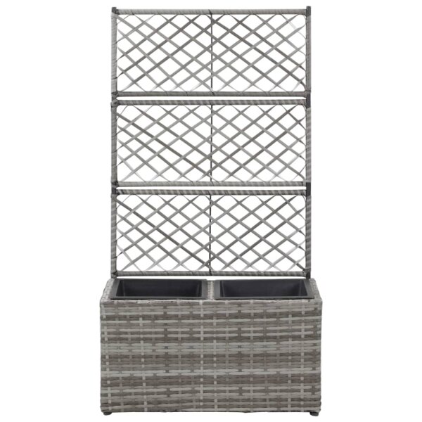 vidaXL Hochbeet mit Rankgitter 2 T&ouml;pfe 58&times;30&times;107cm Poly Rattan Grau