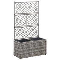 vidaXL Hochbeet mit Rankgitter 2 T&ouml;pfe 58&times;30&times;107cm Poly Rattan Grau