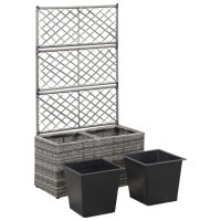 vidaXL Hochbeet mit Rankgitter 2 T&ouml;pfe 58&times;30&times;107cm Poly Rattan Grau