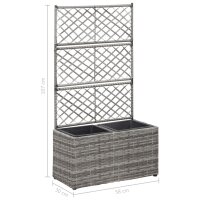 vidaXL Hochbeet mit Rankgitter 2 T&ouml;pfe 58&times;30&times;107cm Poly Rattan Grau