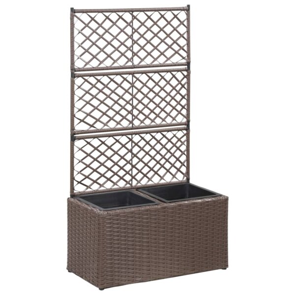 vidaXL Hochbeet mit Rankgitter 2 T&ouml;pfe 58&times;30&times;107cm Poly Rattan Braun