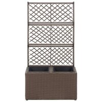 vidaXL Hochbeet mit Rankgitter 2 T&ouml;pfe 58&times;30&times;107cm Poly Rattan Braun