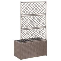 vidaXL Hochbeet mit Rankgitter 2 T&ouml;pfe 58&times;30&times;107cm Poly Rattan Braun