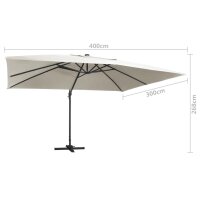 WOWONA Ampelschirm mit LED-Leuchten und Alu-Mast 400x300 cm Sandfarben