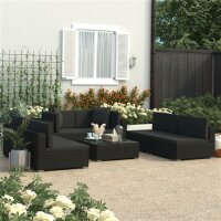 vidaXL 7-tlg. Garten-Lounge-Set Schwarz mit Auflagen Poly Rattan