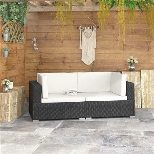 vidaXL Ecksofas 2 Stk. mit Auflagen Poly Rattan Schwarz