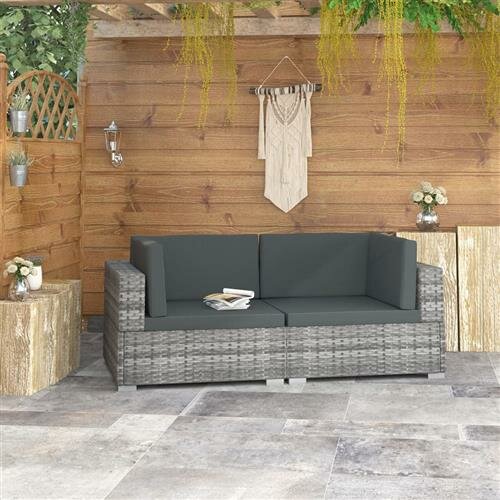 vidaXL Ecksofas 2 Stk. mit Auflagen Poly Rattan Grau