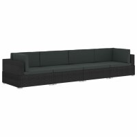 vidaXL 4-tlg. Garten-Sofagarnitur mit Auflagen Poly Rattan Schwarz