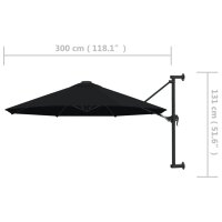 vidaXL Sonnenschirm Wandmontage mit Metallmast 300 cm Schwarz