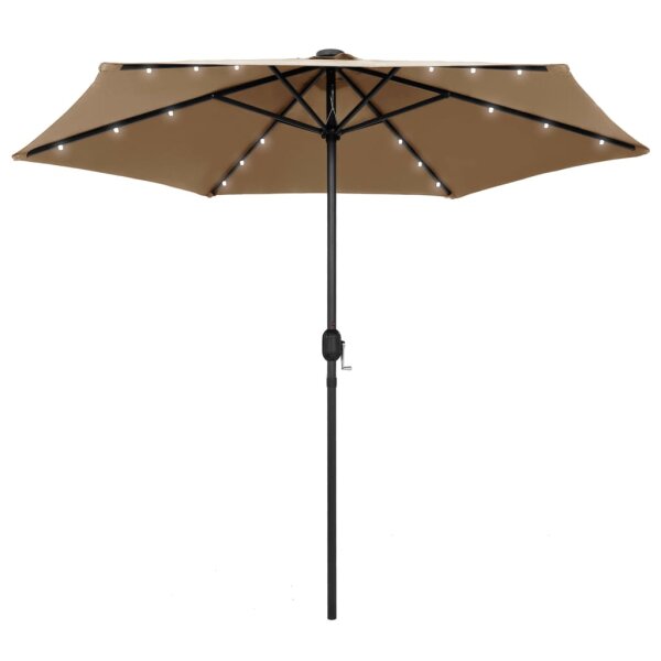 vidaXL Sonnenschirm mit LED-Leuchten &amp; Aluminium-Mast 270 cm Taupe