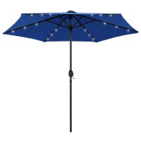 vidaXL Sonnenschirm mit LED-Leuchten &amp; Aluminium-Mast 270 cm Azurblau