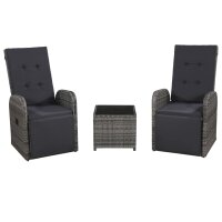 vidaXL 3-tlg. Bistro-Set mit Auflagen Poly Rattan Grau