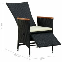 vidaXL 7-tlg. Garten-Essgruppe Poly Rattan Akazienholz Schwarz