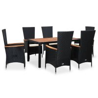 vidaXL 7-tlg. Garten-Essgruppe Poly Rattan Akazienholz Schwarz