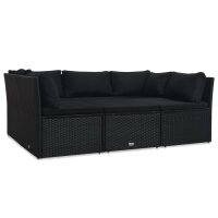 vidaXL 4-tlg. Garten-Lounge-Set mit Auflagen Poly Rattan Schwarz