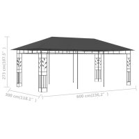 vidaXL Pavillon mit Moskitonetz 6x3x2,73 m Anthrazit