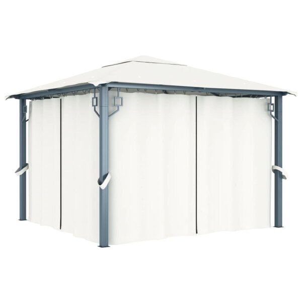 vidaXL Pavillon mit Vorh&auml;ngen 300 x 300 cm Creme Aluminium