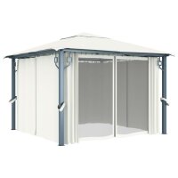 vidaXL Pavillon mit Vorh&auml;ngen 300 x 300 cm Creme Aluminium