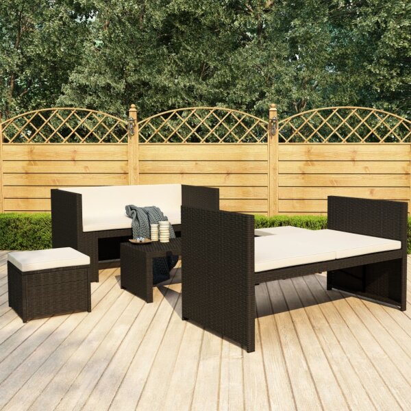 vidaXL 5-tlg. Garten-Lounge-Set mit Auflagen Poly Rattan Schwarz