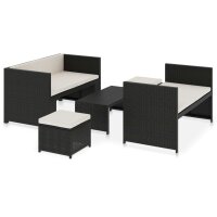 vidaXL 5-tlg. Garten-Lounge-Set mit Auflagen Poly Rattan Schwarz