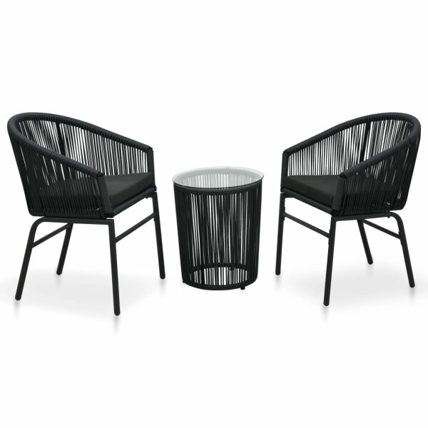 vidaXL 3-tlg. Bistro-Set mit Kissen PE-Rattan Schwarz