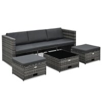 vidaXL 4-tlg. Garten-Lounge-Set mit Auflagen Poly Rattan Grau