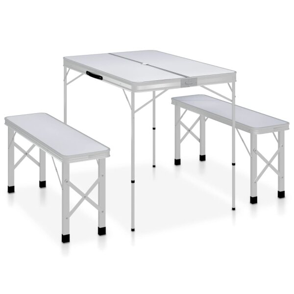 vidaXL Klappbarer Campingtisch mit 2 Sitzb&auml;nken Aluminium Wei&szlig;