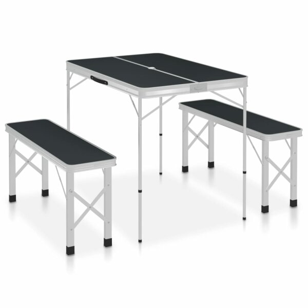 vidaXL Klappbarer Campingtisch mit 2 Sitzb&auml;nken Aluminium Grau