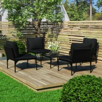 vidaXL 5-tlg. Garten-Lounge-Set mit Auflagen Schwarz PVC