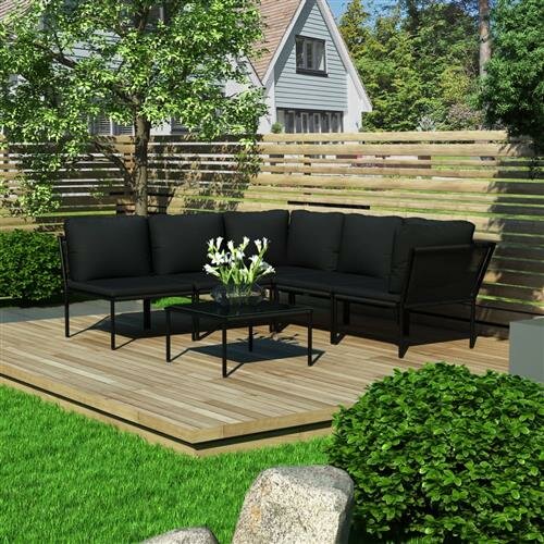 vidaXL 6-tlg. Garten-Lounge-Set mit Auflagen Schwarz PVC