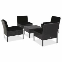 vidaXL 5-tlg. Garten-Sofagarnitur mit Auflagen Poly Rattan Schwarz