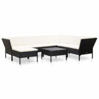 vidaXL 8-tlg. Garten-Lounge-Set mit Auflagen Poly Rattan Schwarz