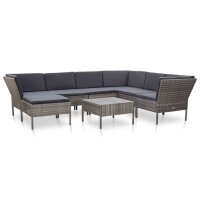 vidaXL 8-tlg. Garten-Lounge-Set mit Auflagen Poly Rattan Grau