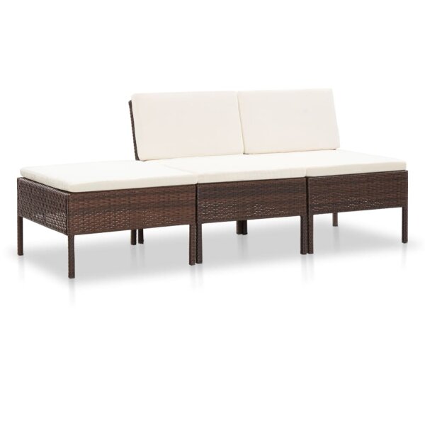 vidaXL 3-tlg. Garten-Lounge-Set mit Auflagen Poly Rattan Braun