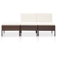 vidaXL 3-tlg. Garten-Lounge-Set mit Auflagen Poly Rattan Braun