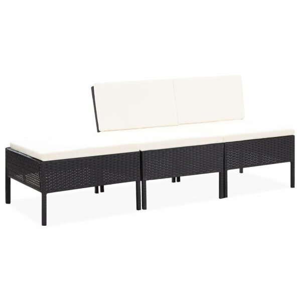 vidaXL 3-tlg. Garten-Lounge-Set mit Auflagen Poly Rattan Schwarz