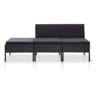 vidaXL 3-tlg. Garten-Lounge-Set mit Auflagen Poly Rattan Schwarz