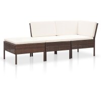 vidaXL 3-tlg. Garten-Lounge-Set mit Auflagen Poly Rattan...