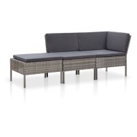 vidaXL 3-tlg. Garten-Lounge-Set mit Auflagen Poly Rattan...