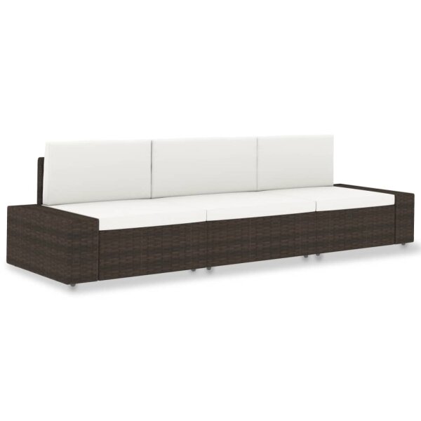 vidaXL Modulares 3-Sitzer-Sofa Poly Rattan Braun