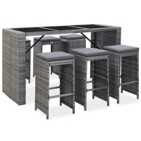 vidaXL 7-tlg. Gartenbar-Set mit Auflagen Poly Rattan Grau