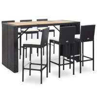 vidaXL 7-tlg. Gartenbar-Set mit Auflagen Poly Rattan Schwarz