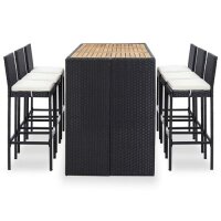 vidaXL 7-tlg. Gartenbar-Set mit Auflagen Poly Rattan Schwarz