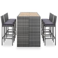 vidaXL 7-tlg. Gartenbar-Set mit Auflagen Poly Rattan Grau