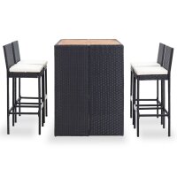 vidaXL 5-tlg. Garten-Bar-Set Poly Rattan und Akazienholz Schwarz