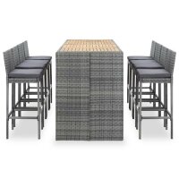 vidaXL 9-tlg. Garten-Bar-Set Poly Rattan und Akazienholz Grau