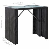 vidaXL 5-tlg. Garten-Bar-Set Poly Rattan und Glas Schwarz