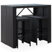 vidaXL 5-tlg. Garten-Bar-Set Poly Rattan und Glas Schwarz