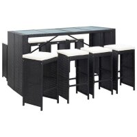 vidaXL 9-tlg. Gartenbar-Set Poly Rattan Schwarz